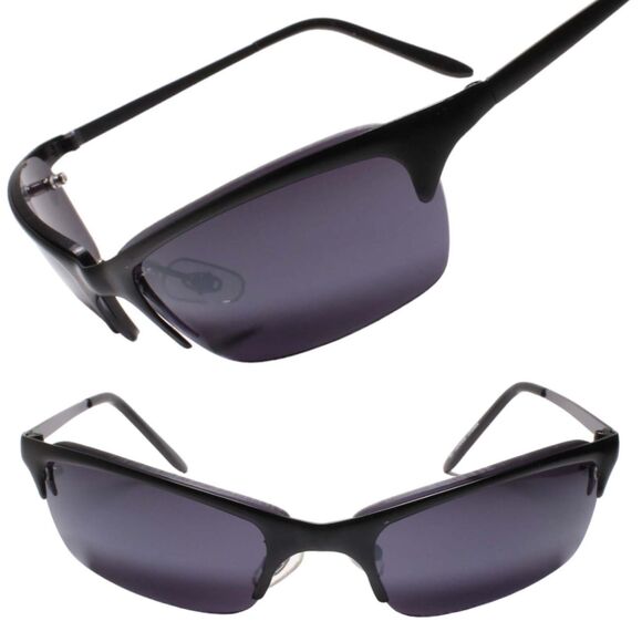 True Vintage Mod Style Black Wrap Semi Rimless Narrow Rectangular Sunglasses - Picture 1 of 3